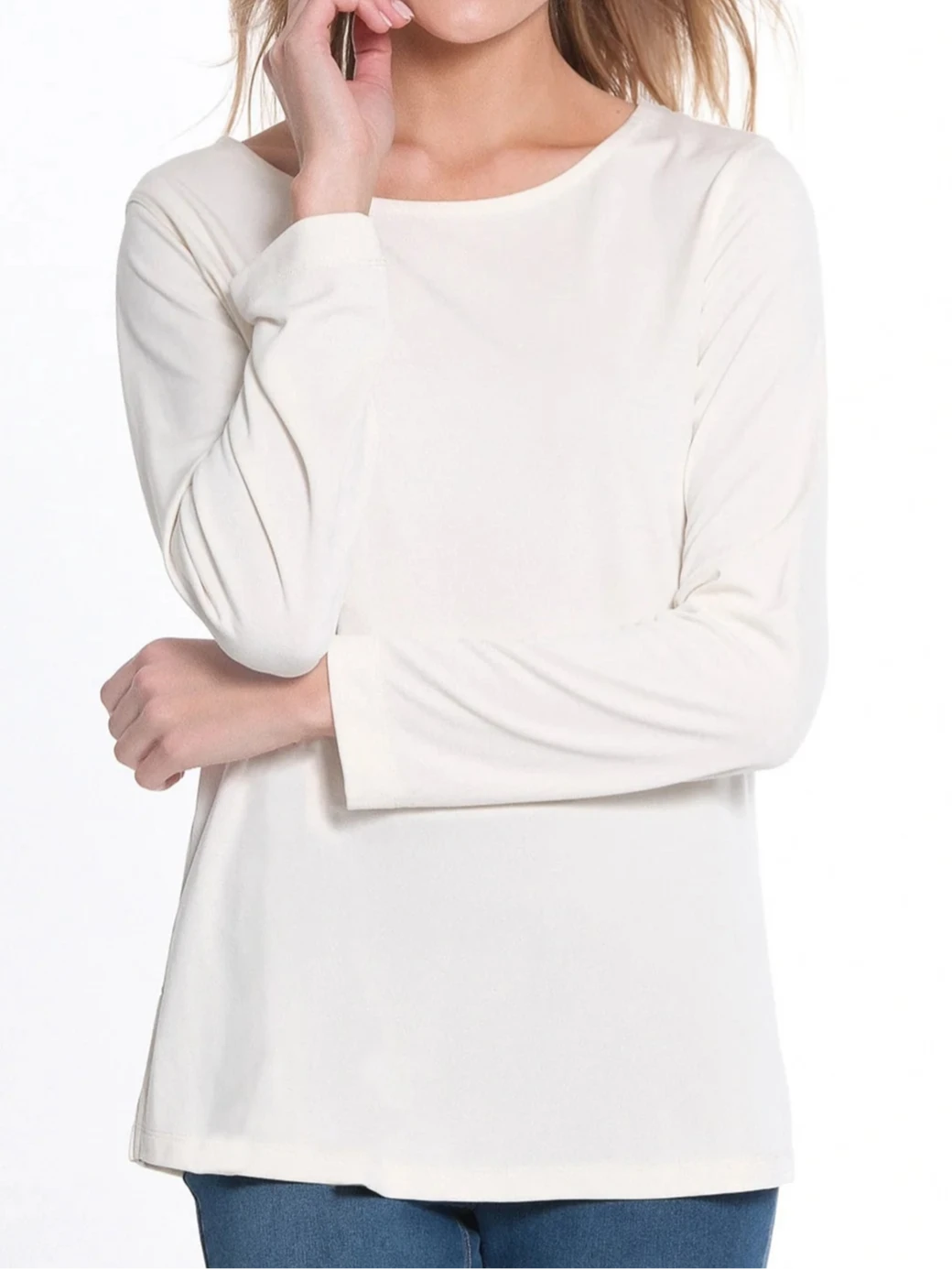 Long Sleeve Scoop Neck Top Winter White by Multiples