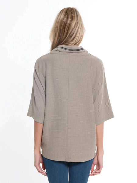 Stone Elbow Dolman Zip Cowl Collar Top by Multiples