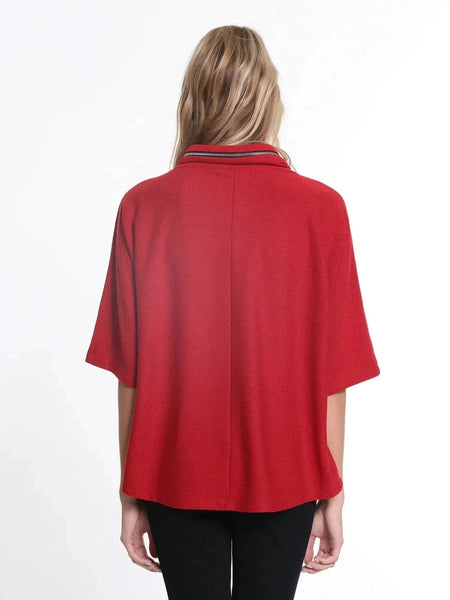 Elbow Dolman Zip Cowl Collar Vivid Red by Multiples