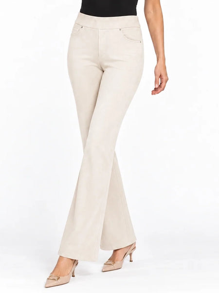 Stretch Suede Pull-On Flare Pant Winter White by Multiples