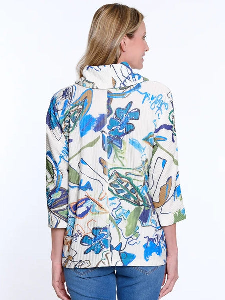 Drawstring Cowl Neck Print Top by Multiples