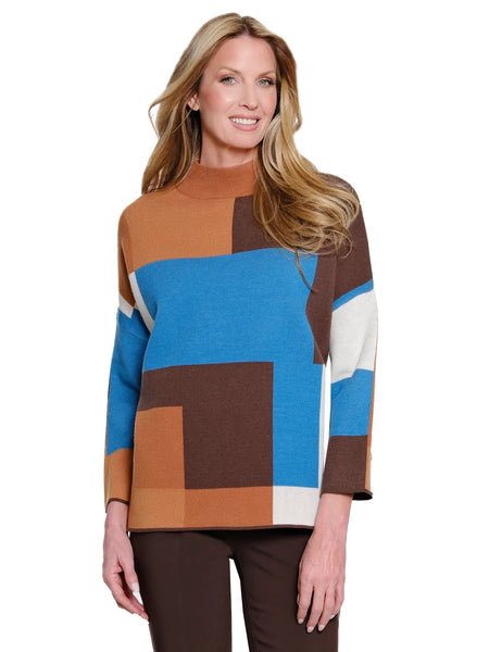 Color Block Mock Neck Sweater by Multiples