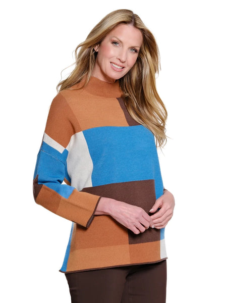 Color Block Mock Neck Sweater by Multiples
