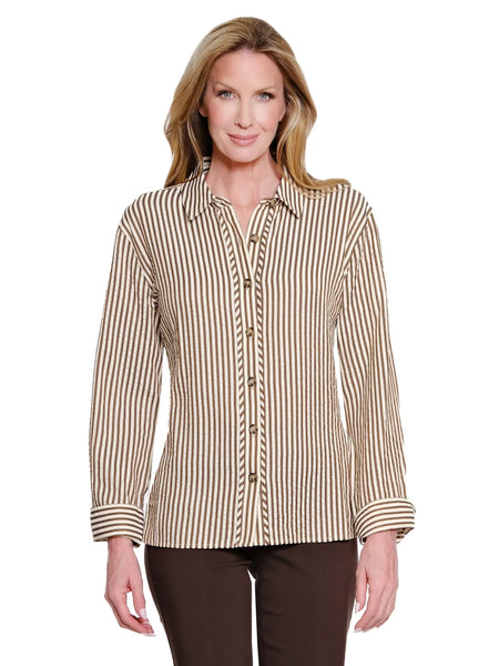 Classic Striped Button-Down Shirt Caramel by Multiples