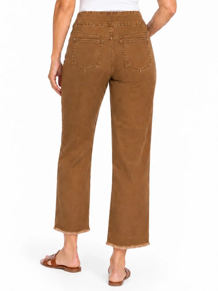 Wide Leg Fringe Hem Denim Caramel by Multiples