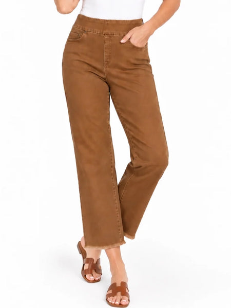 Wide Leg Fringe Hem Denim Caramel by Multiples