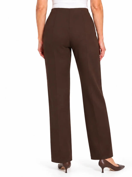 Pintuck Straight Leg Ponte Pant Deep Brown by Multiples