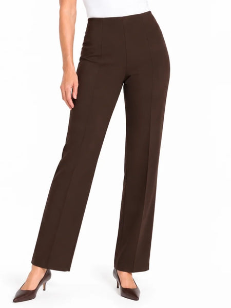 Pintuck Straight Leg Ponte Pant Deep Brown by Multiples