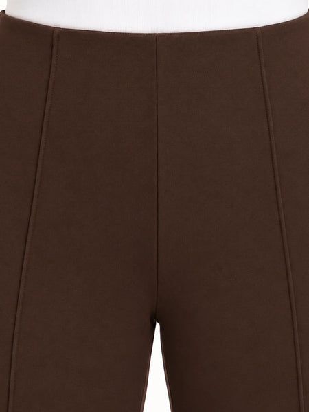 Pintuck Straight Leg Ponte Pant Deep Brown by Multiples