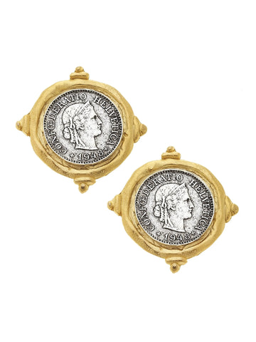 Mixed Metal French Coin Studs by Susan Shaw