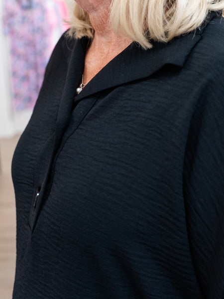 Two Button Pullover Blouse Black by Renuar
