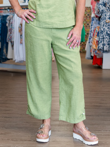 Linen Solid Pleat Button Capri Leaf by Habitat