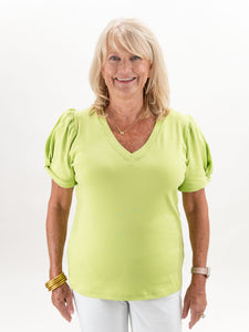 Twist Puff Sleeve Salty Lime Top by Necessitees