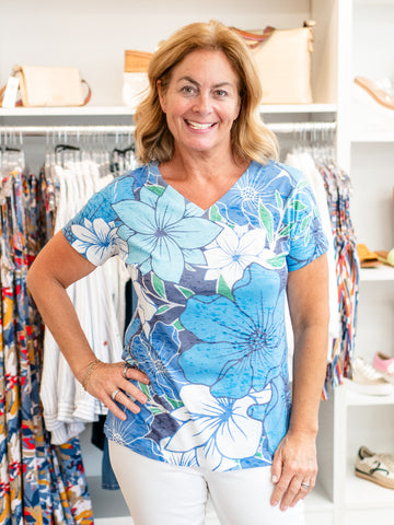 Cap Sleeve V-Neck Shirt Pol Navy by Whimsy Rose