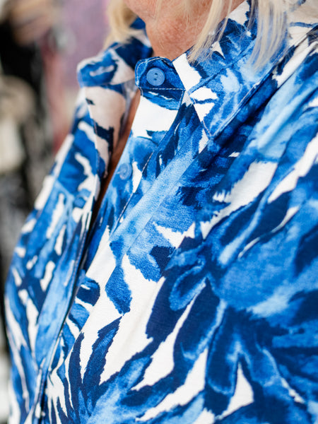Blue & White Floral Button Down Dress by Boho Chic