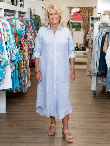 Blue & White Stripe Linen Maxi by Boho Chic