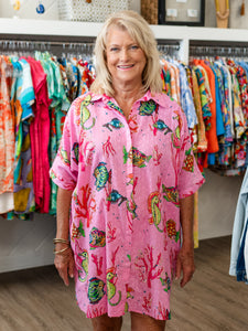 Valencia Shirt Dress Sealife Pink by Moda Posa