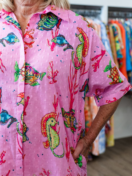 Valencia Shirt Dress Sealife Pink by Moda Posa