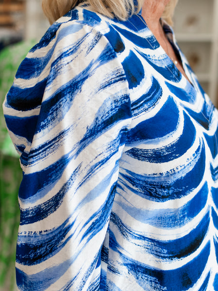 Blue & White Wave Top by Boho Chic