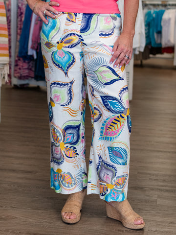 Printed Cropped Linen Blend Pants Feathers by Charlie B