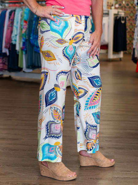 Printed Cropped Linen Blend Pants Feathers by Charlie B