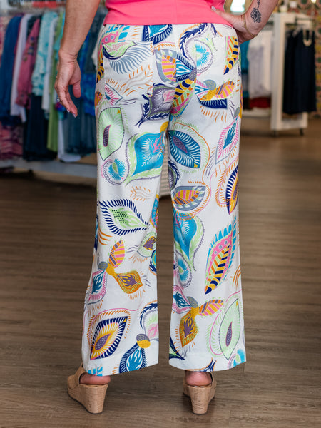 Printed Cropped Linen Blend Pants Feathers by Charlie B