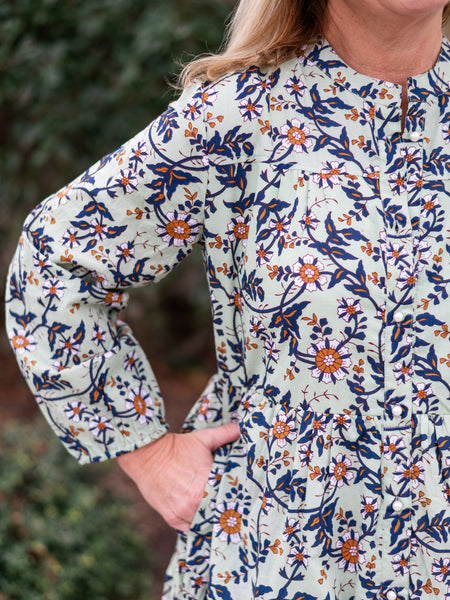 Boho Long Dress in Floral Sage by Just Darviny