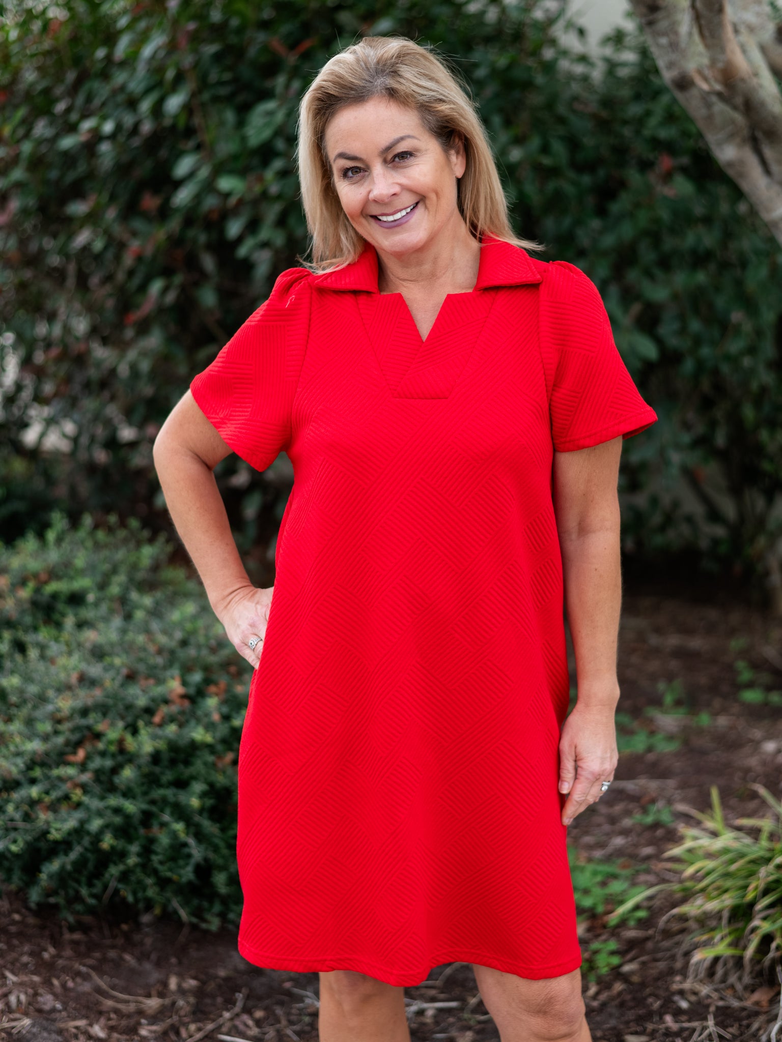 Textured S/S Collared Dress Red by See & Be Seen