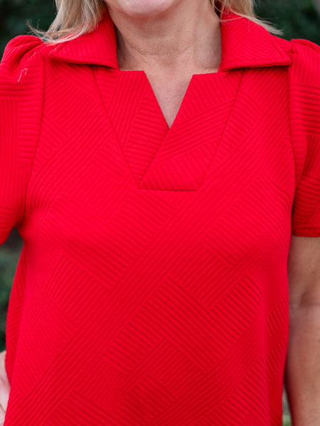 Textured S/S Collared Dress Red by See & Be Seen