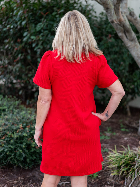 Textured S/S Collared Dress Red by See & Be Seen
