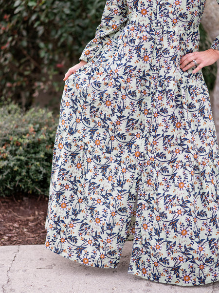 Boho Long Dress in Floral Sage by Just Darviny