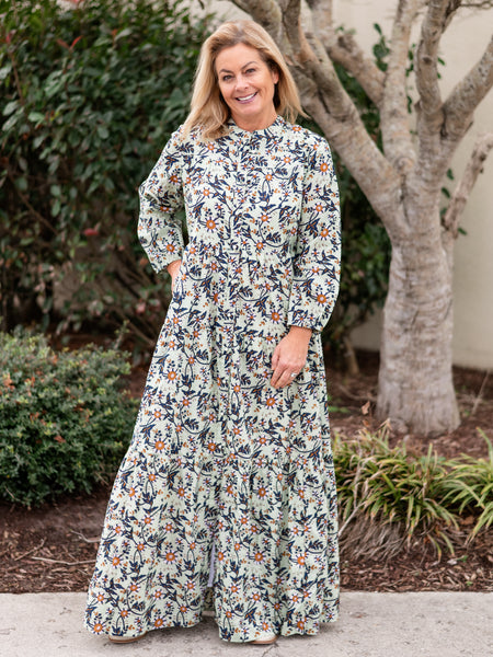 Boho Long Dress in Floral Sage by Just Darviny