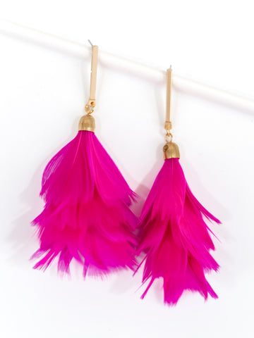 Bar Post Feather Fan Earring in Hot Pink by Virtue