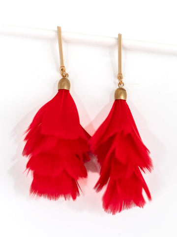 Bar Post Feather Fan Earring in Red by Virtue