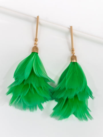 Bar Post Feather Fan Earring in Green by Virtue