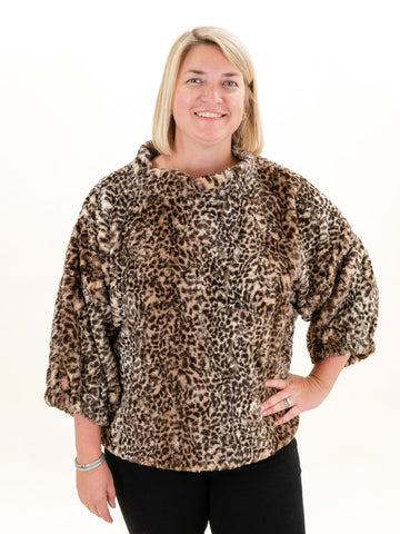 Pouf Sleeve Faux Fur Popover Cheetah by Ivy Jane