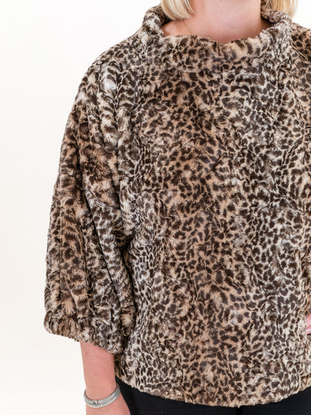 Pouf Sleeve Faux Fur Popover Cheetah by Ivy Jane