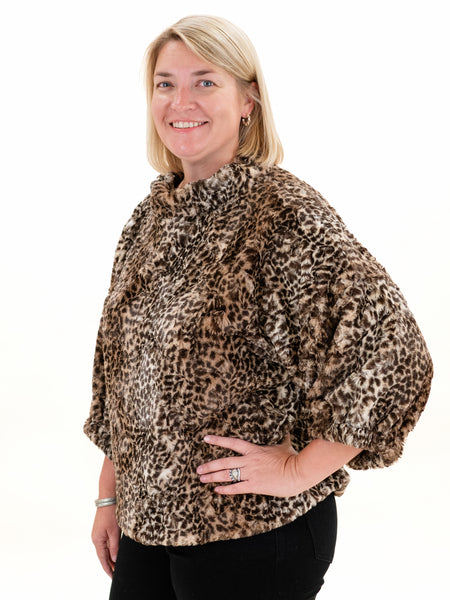 Pouf Sleeve Faux Fur Popover Cheetah by Ivy Jane