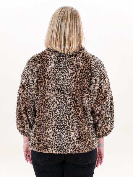 Pouf Sleeve Faux Fur Popover Cheetah by Ivy Jane