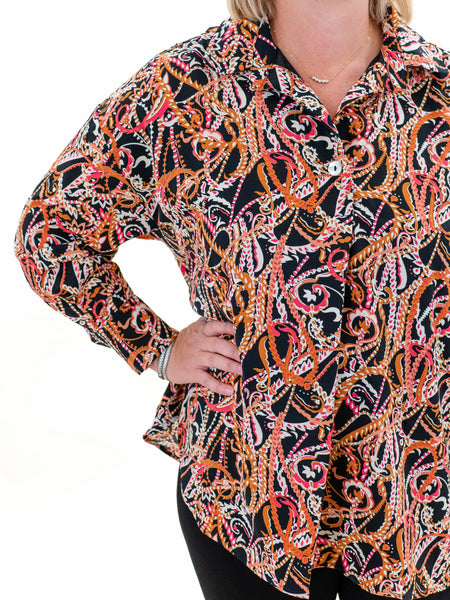 Long Sleeve Printed Collar Top by Entro