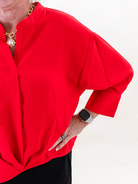 Twisted Pleat Hem Top Red by Ivy Jane