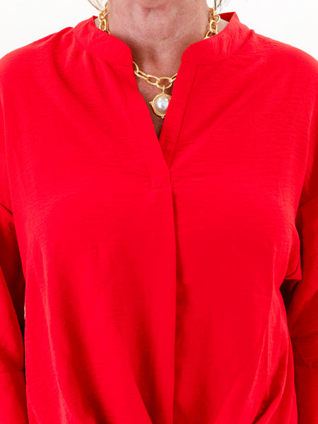 Twisted Pleat Hem Top Red by Ivy Jane