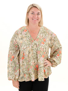 Floral Bubble Sleeve Top by Entro