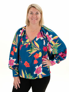 Long Sleeve Floral Top Teal by Entro