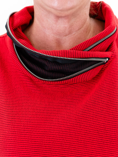 Elbow Dolman Zip Cowl Collar Vivid Red by Multiples