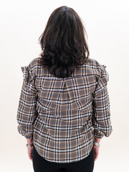 Oversized Plaid Blouse Ash Olive by Coastal Couture