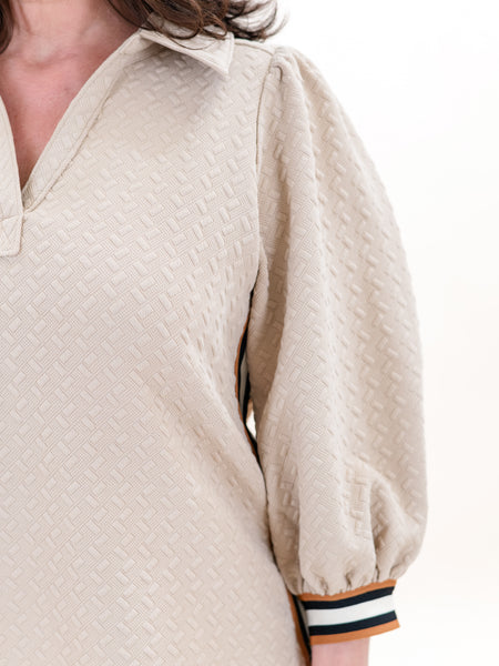 Embossed Puff Sleeve Henley Top Taupe by Entro