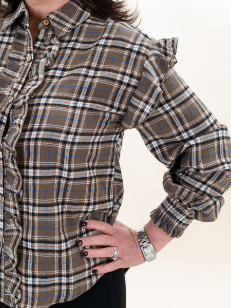 Oversized Plaid Blouse Ash Olive by Coastal Couture