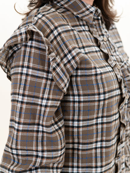 Oversized Plaid Blouse Ash Olive by Coastal Couture