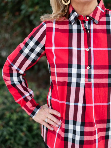 Pointe Pleat Popover in Red Plaid by Duffield Lane